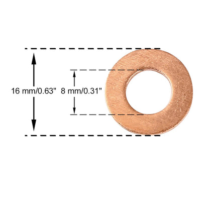 Set of 30 Copper Washer Flat Sealing Gasket Ring Spacer 8 x 16 x 1.5mm