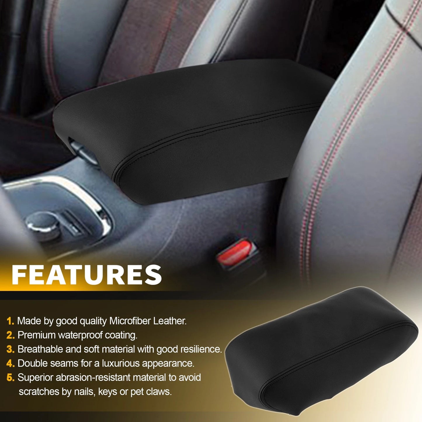 Leather Center Console Lid Armrest Cover for Dodge Durango (2011–2020)