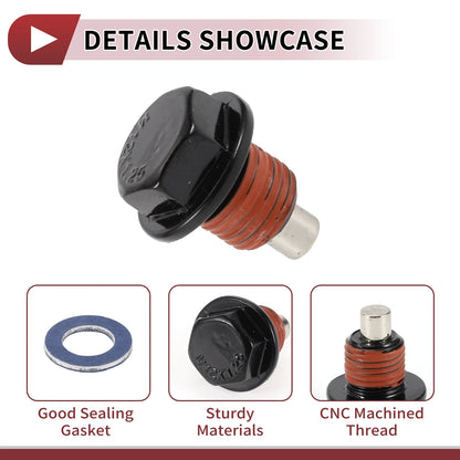Set of 1 Oil Drain Plug for Toyota Tacoma Tundra Camry (No. 9043012031) Red Black