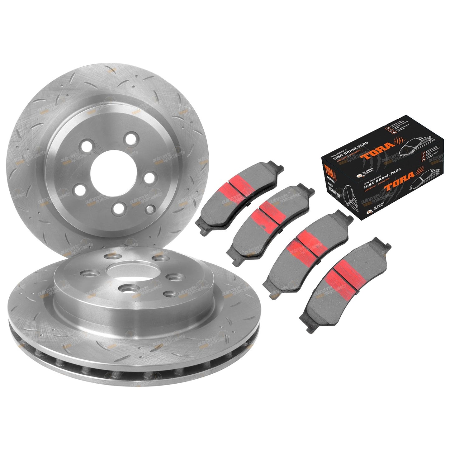 2 Rear Slotted Disc Rotors with Brake Pads for Ford Territory (2004–2016)