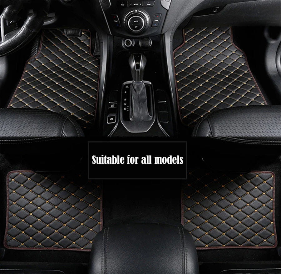 4 x PU Leather Car Floor Mats Black & Beige
