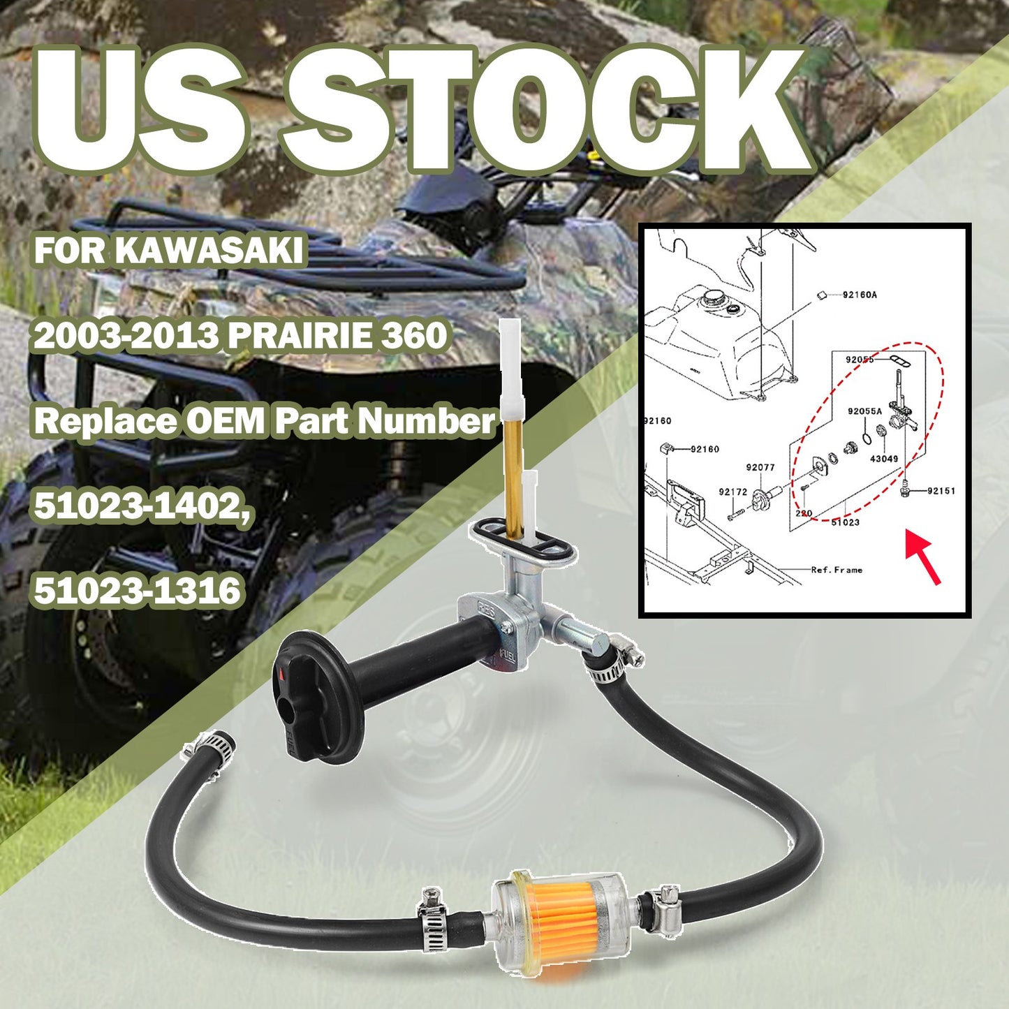 Fuel Petcock Valve Filter Kit for Kawasaki Prairie 360 (2000–2006)