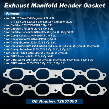 2pcs Exhaust Manifold Gasket Seal for Cadillac Chevy GMC (12657093)