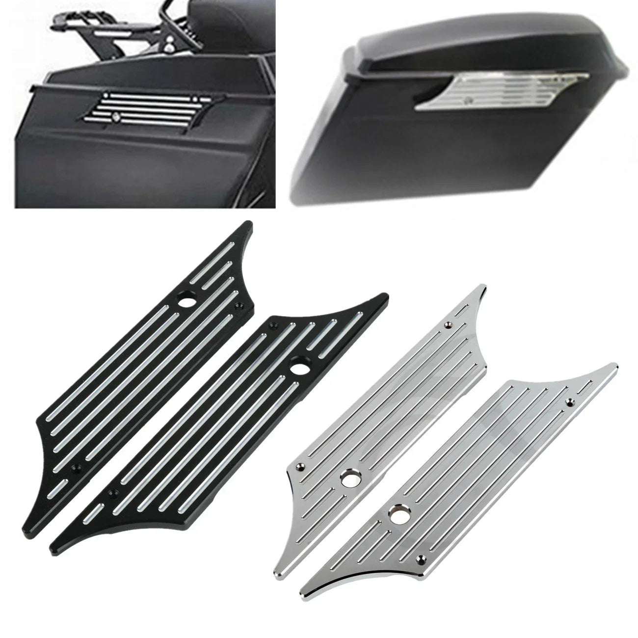 Black/Chrome Hard Saddlebags Latch Covers for Harley Touring Road Glide (93-13)