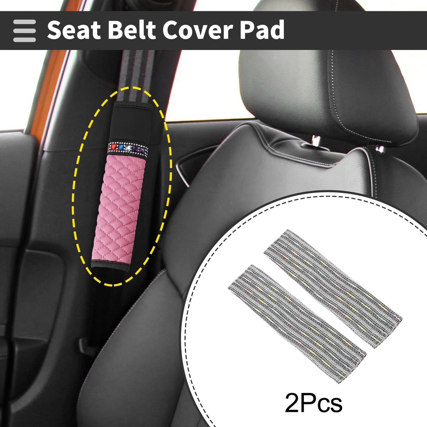 Set of 2 Black Seat Belt Cover Pads for Universal Fit (24cm)