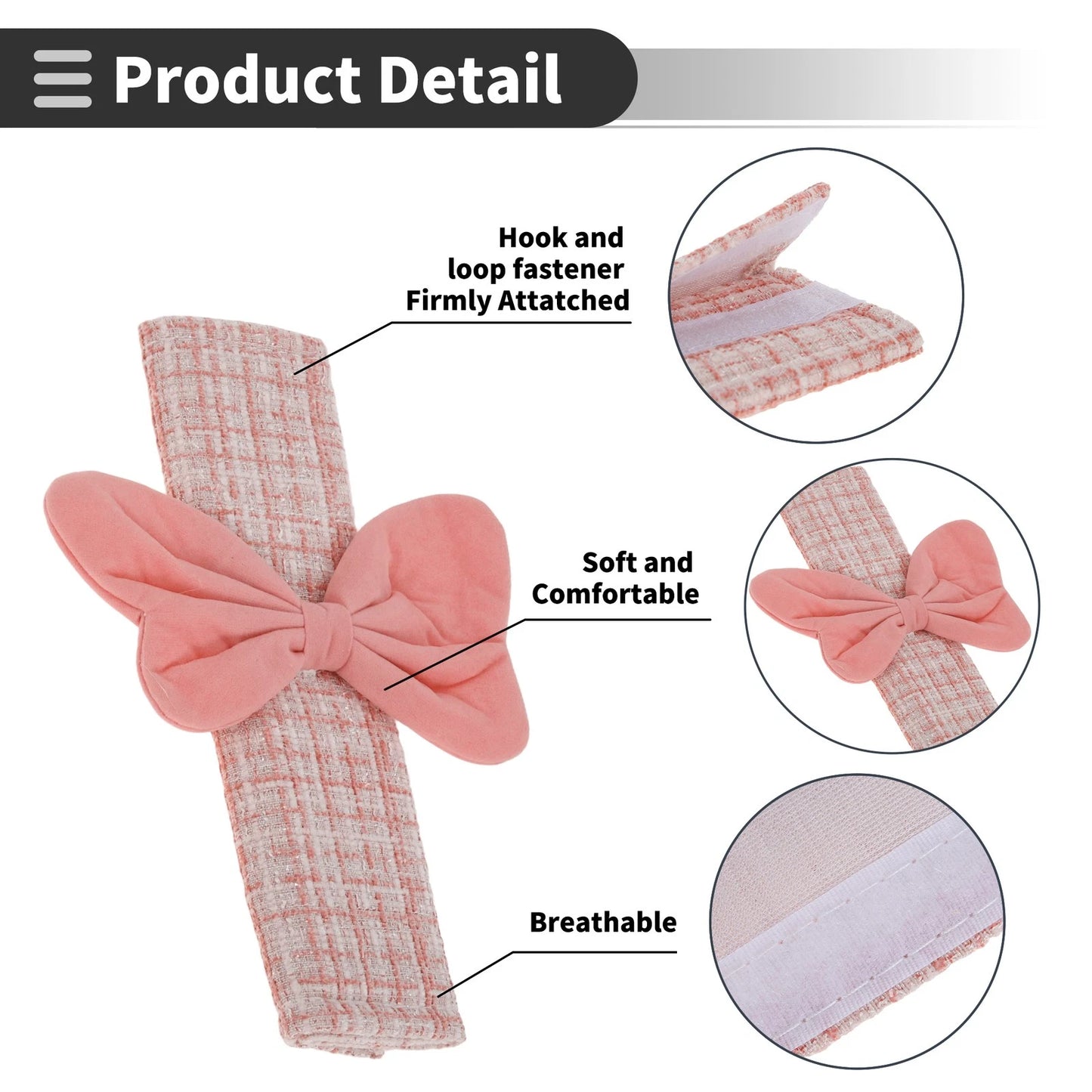 Set of 2 Pink Seat Belt Cover Pads for Universal Fit (23cm)