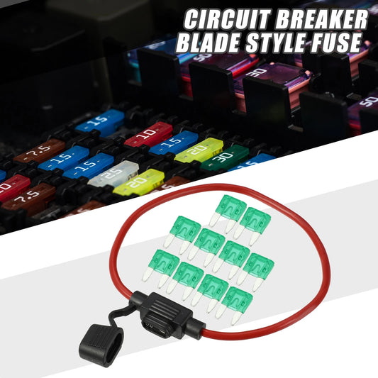 30A Mini Blade Style Fuse Set with 12 AWG Holder for Car
