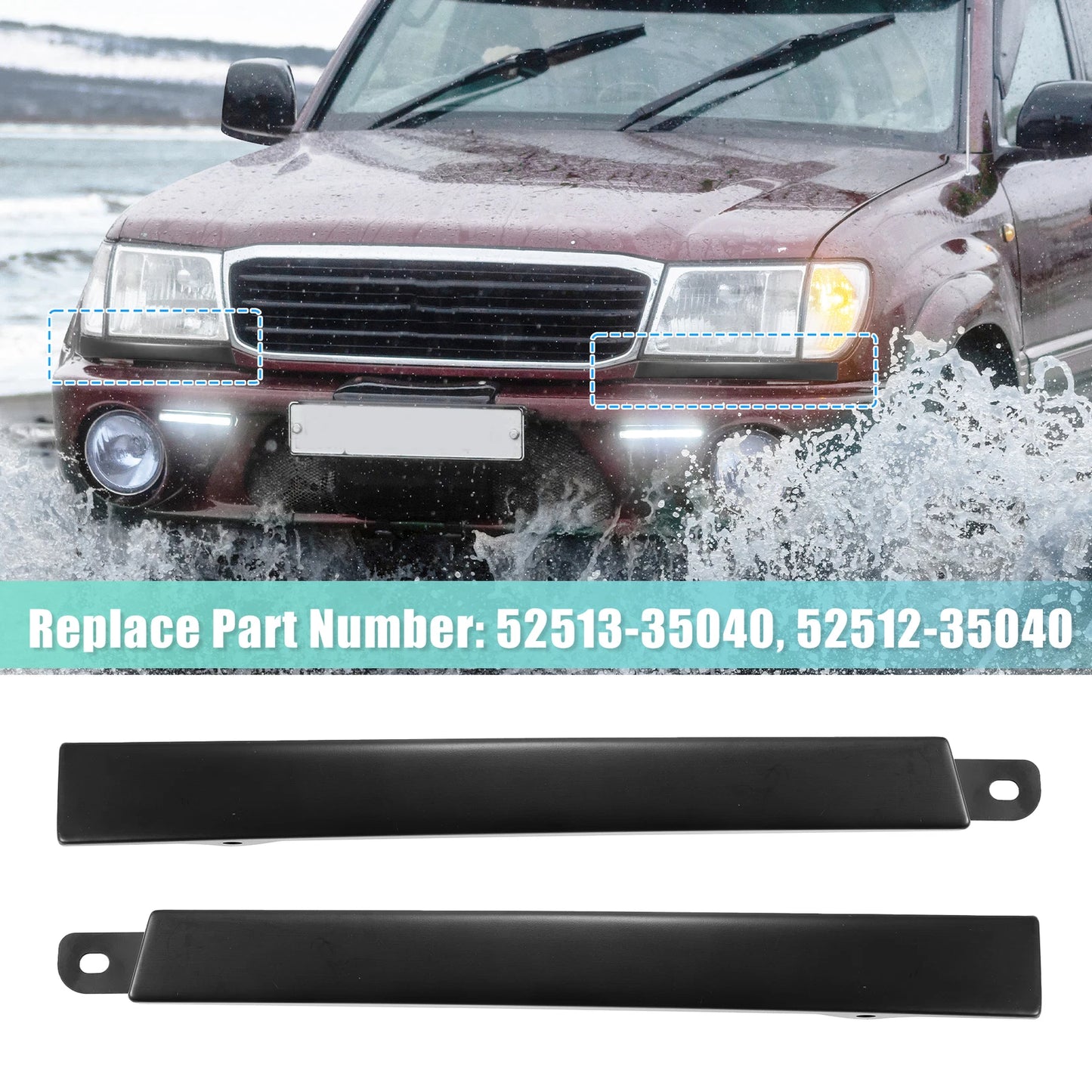 Pair Front Headlight Bumper Grille Filler for Toyota  52513-35040 52512-35040