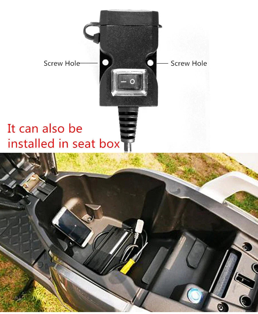 12V Waterproof Dual-USB Charger Socket for Motorbike Motorcycle