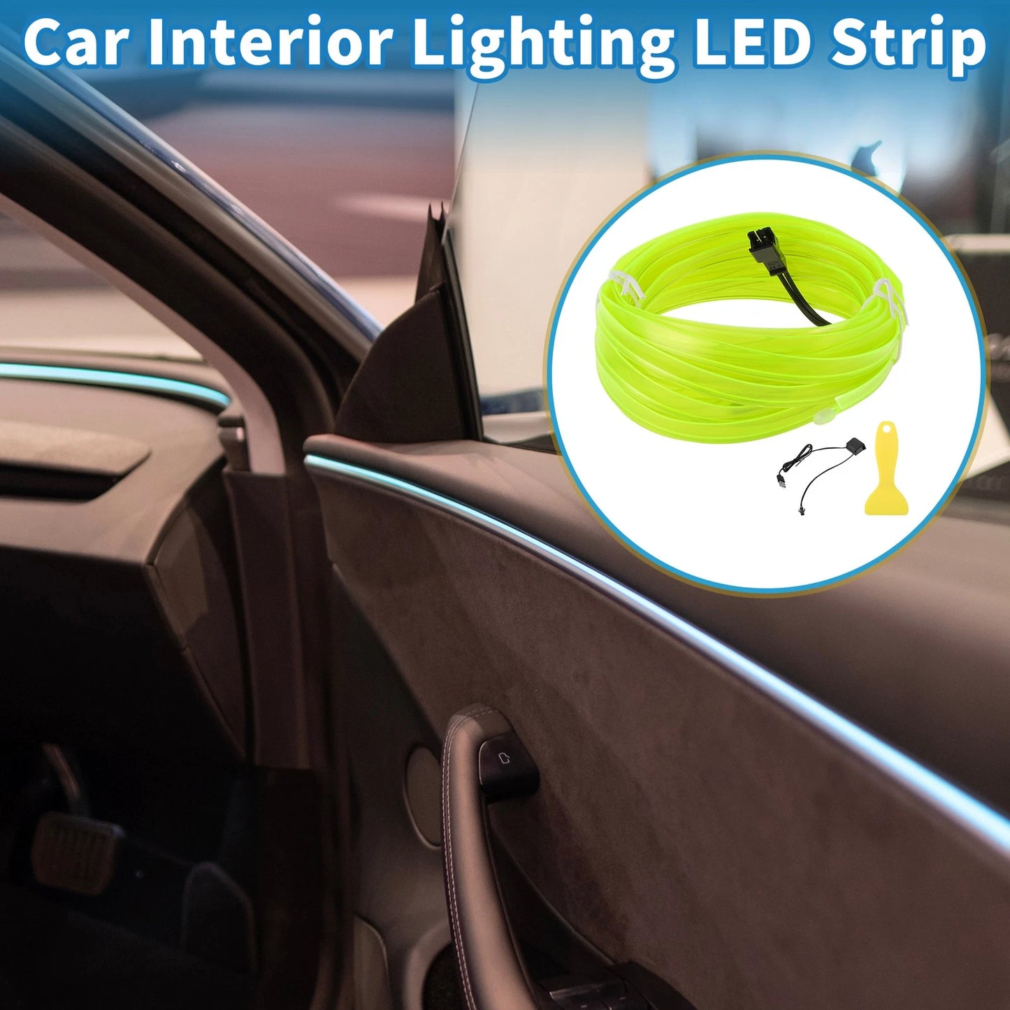 LED Strip Neon Wire for Universal Car Decoration (USB 5V) Fluorescent Green