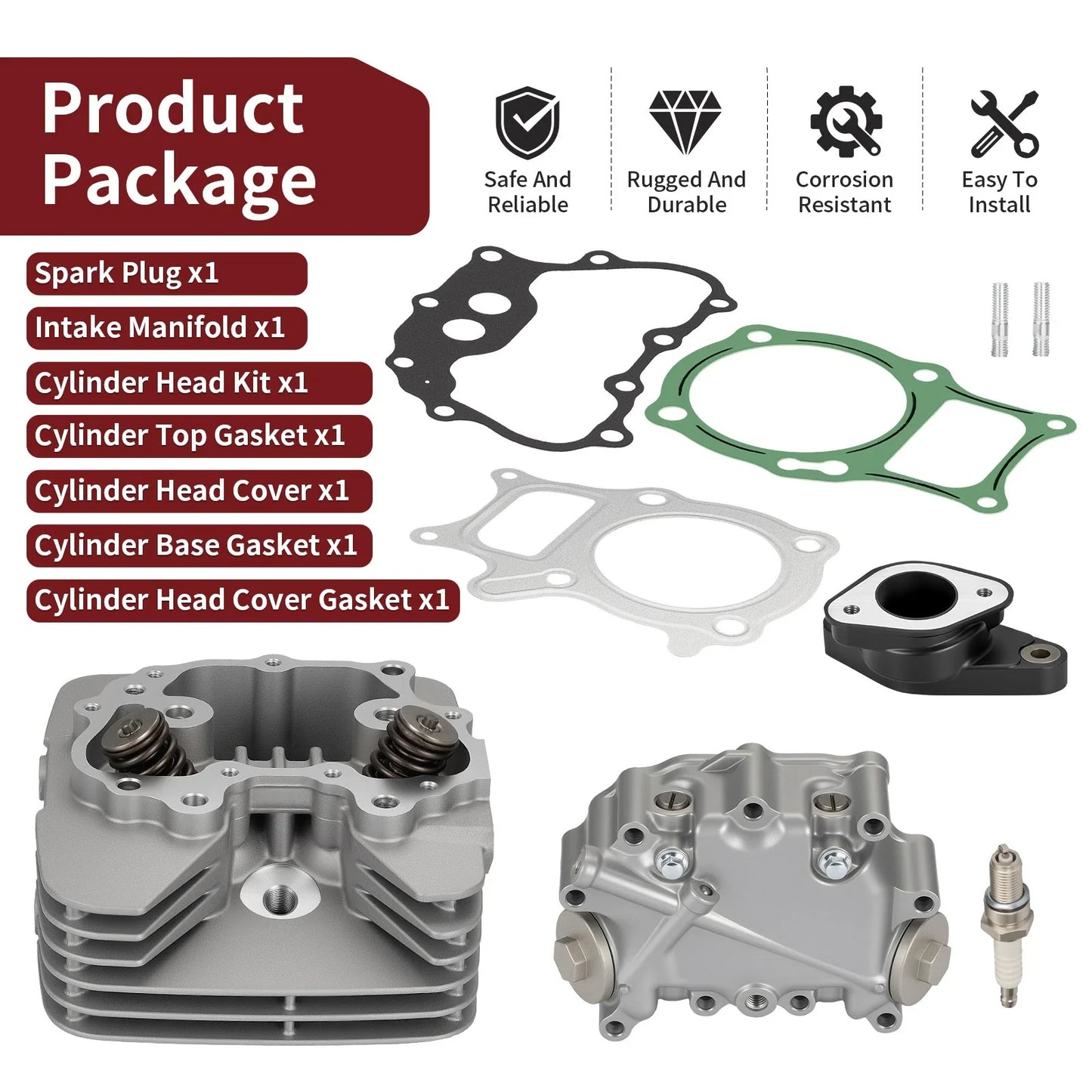 Cylinder Head + Gasket + Intake Manifold Boot for Honda TRX250X (2009–2014)