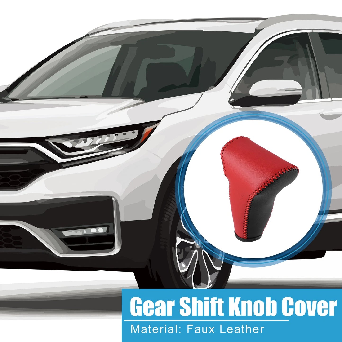 Gear Shift Lever Cover for Honda CR-V (2017–2022) Black Red Faux Leather