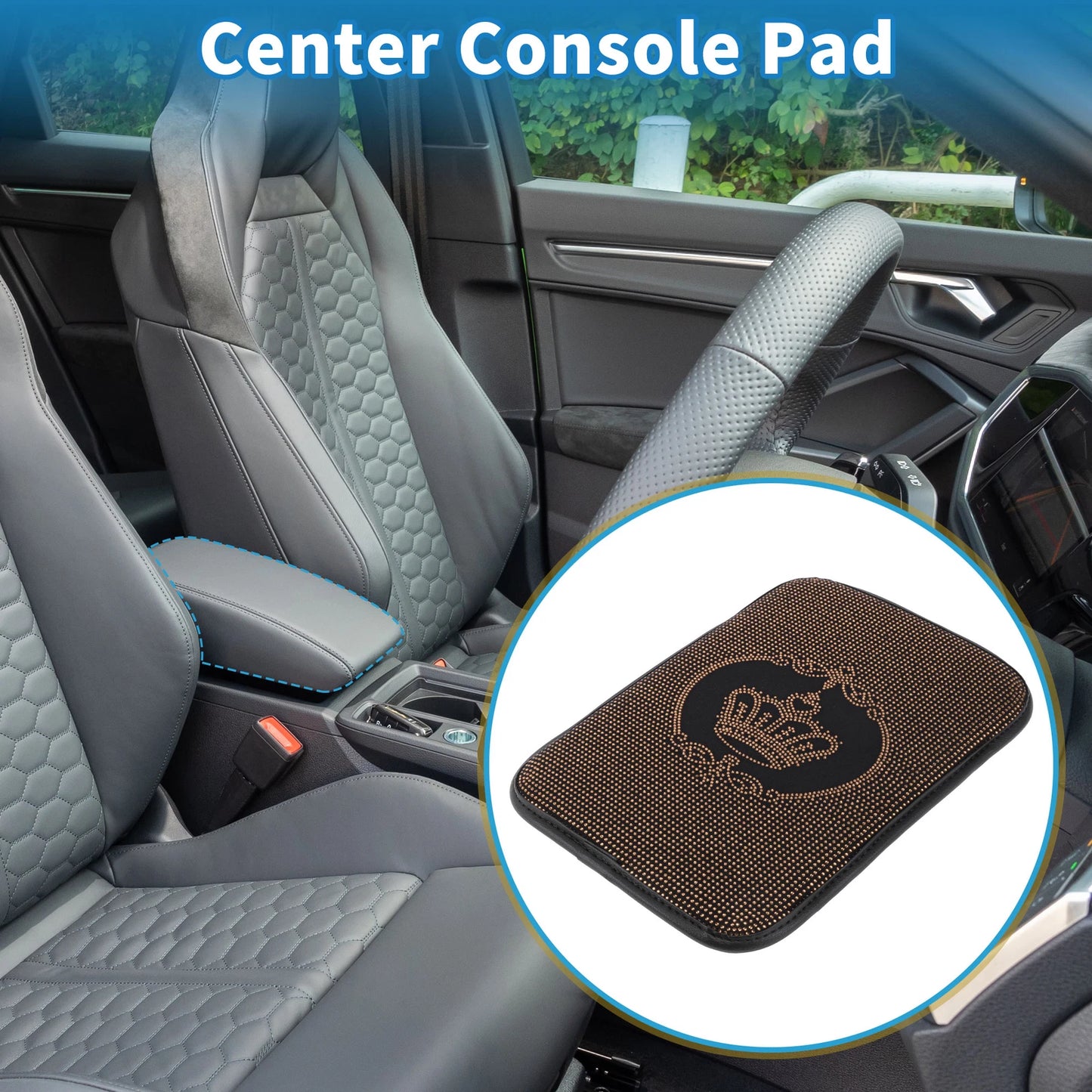 Armrest Cushion Pad for Car (12.20"x8.46", Suede, Champagne Gold)