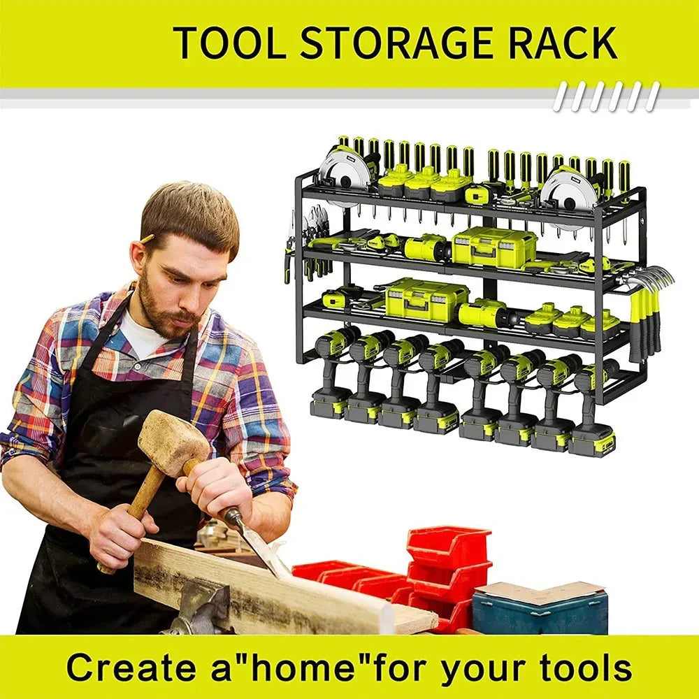 4-Layer Power Tool Organizer Wall Mount for High-Capacity Storage - 8 Drill Holder