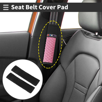 Set of 2 Black Chenille Seat Belt Cover Pads for Universal Fit