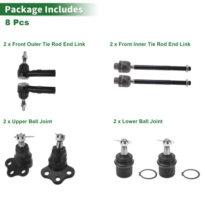 Set of 8 Tie Rod Ends & Ball Joints for Dodge Dakota
