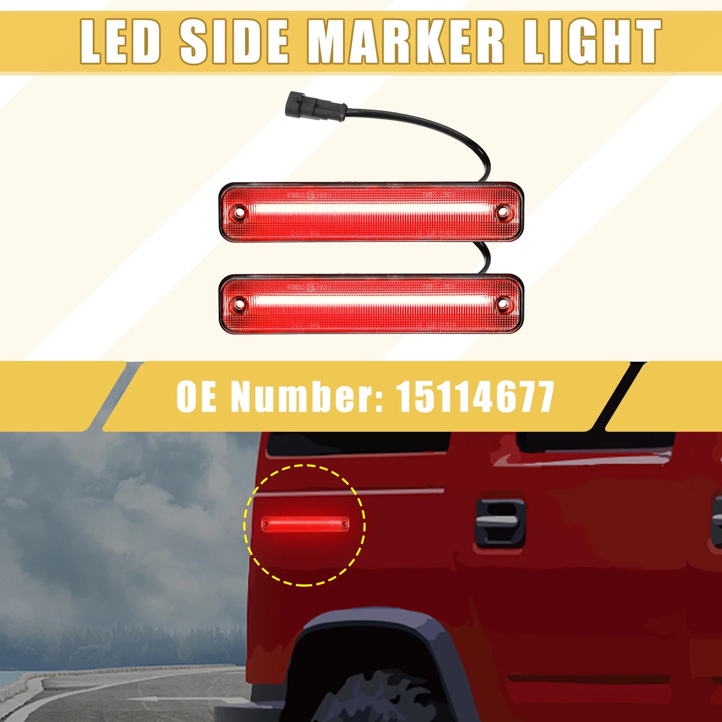 Set of 2 Rear LED Side Marker Lights 15114677 for Hummer (Clear Lens)