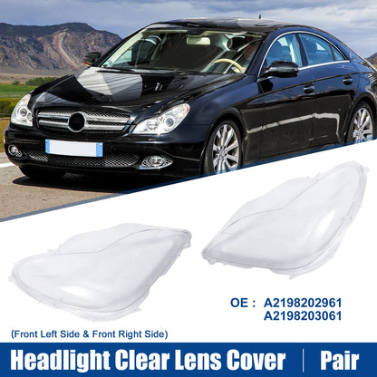 1 Pair Clear Lens Headlight Cover for Mercedes W219 CLS Class (2006–2010) No.A2198202961