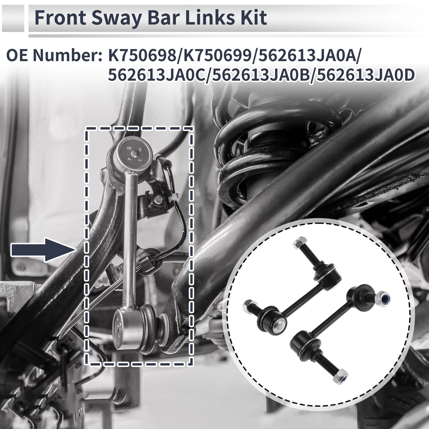 2X Front Stabilizer Link Bushingless for Nissan Pathfinder (2013–2019) K750698 Black