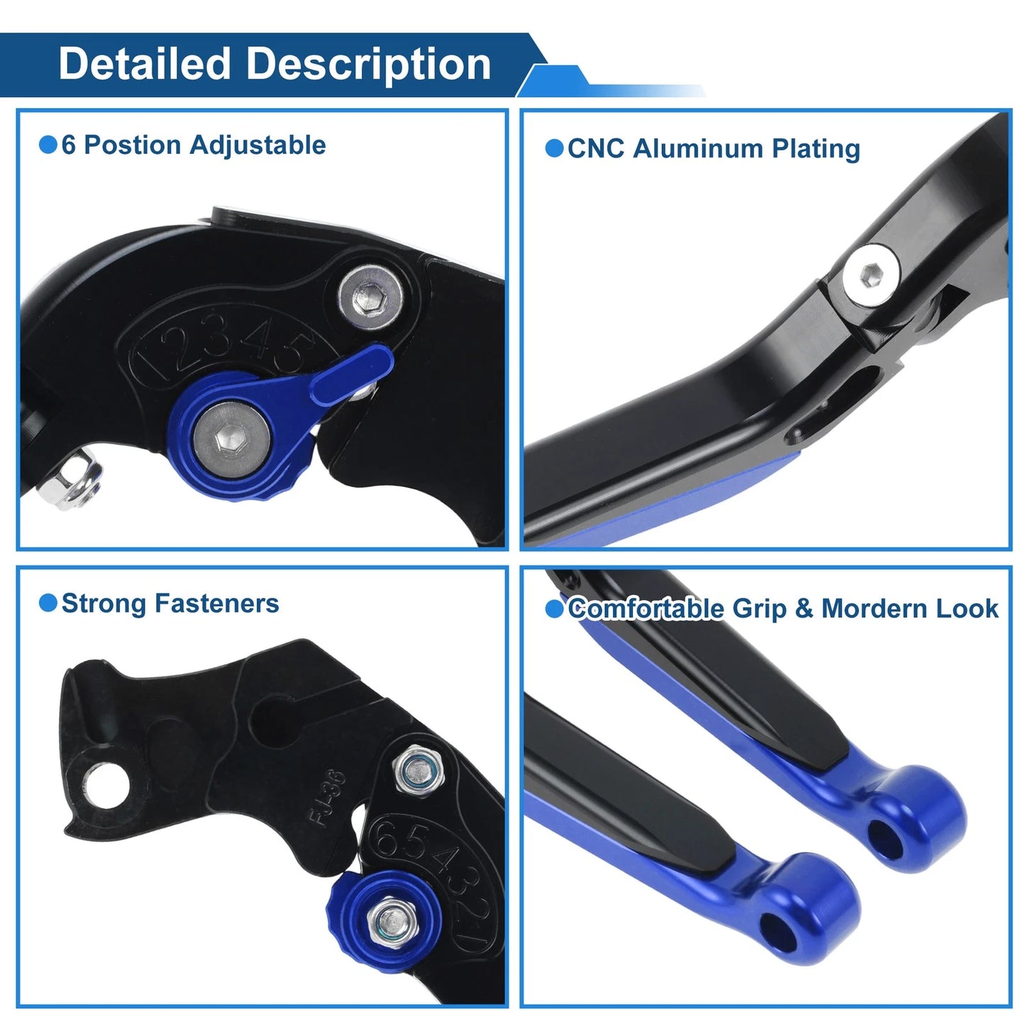 Brake Clutch Levers for KTM 390 Duke (2019–2023) Black Handle Blue End 1 Pair