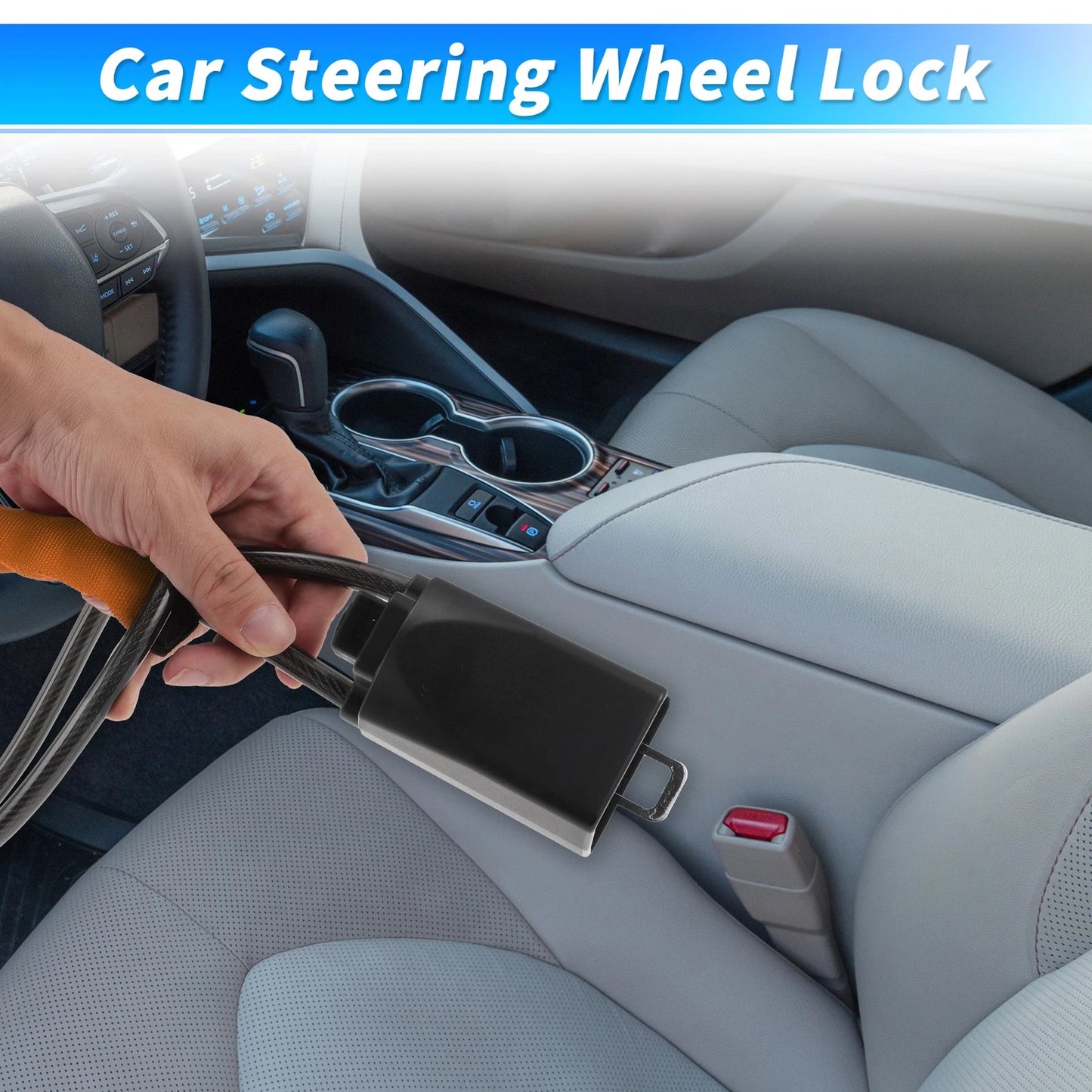 Steering Wheel Lock & Seat Belt Lock for Universal Fit (2010–2023) - Orange