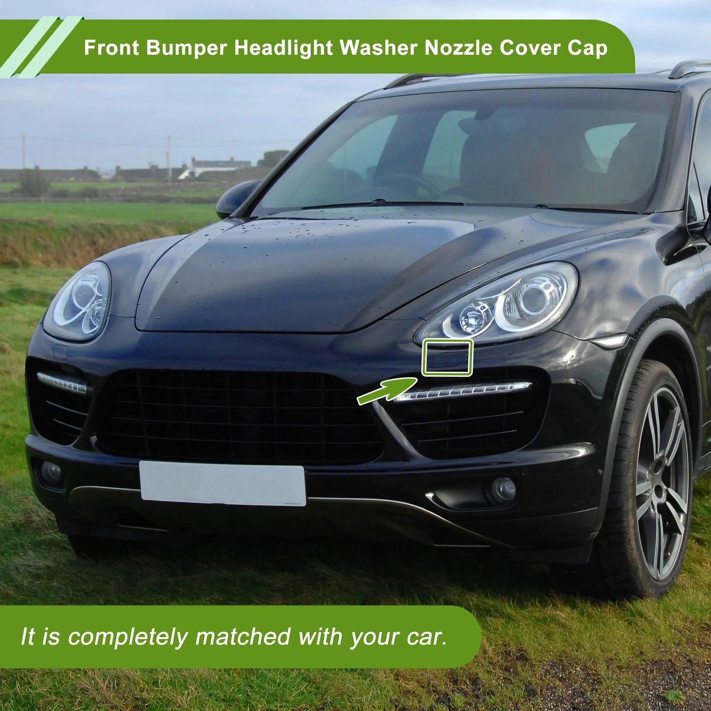 Washer Nozzle Cover Cap for Porsche Cayenne 2008-2010 (2 x Black)