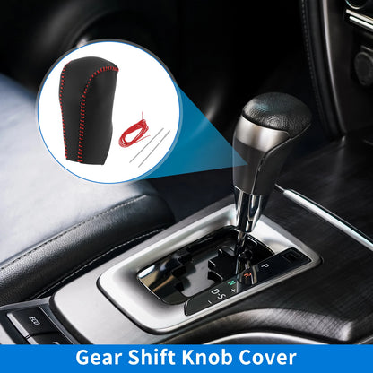 1 Pc Gear Shift Knob Cover for Toyota RAV4 (2013–2016) Black Red Faux Leather