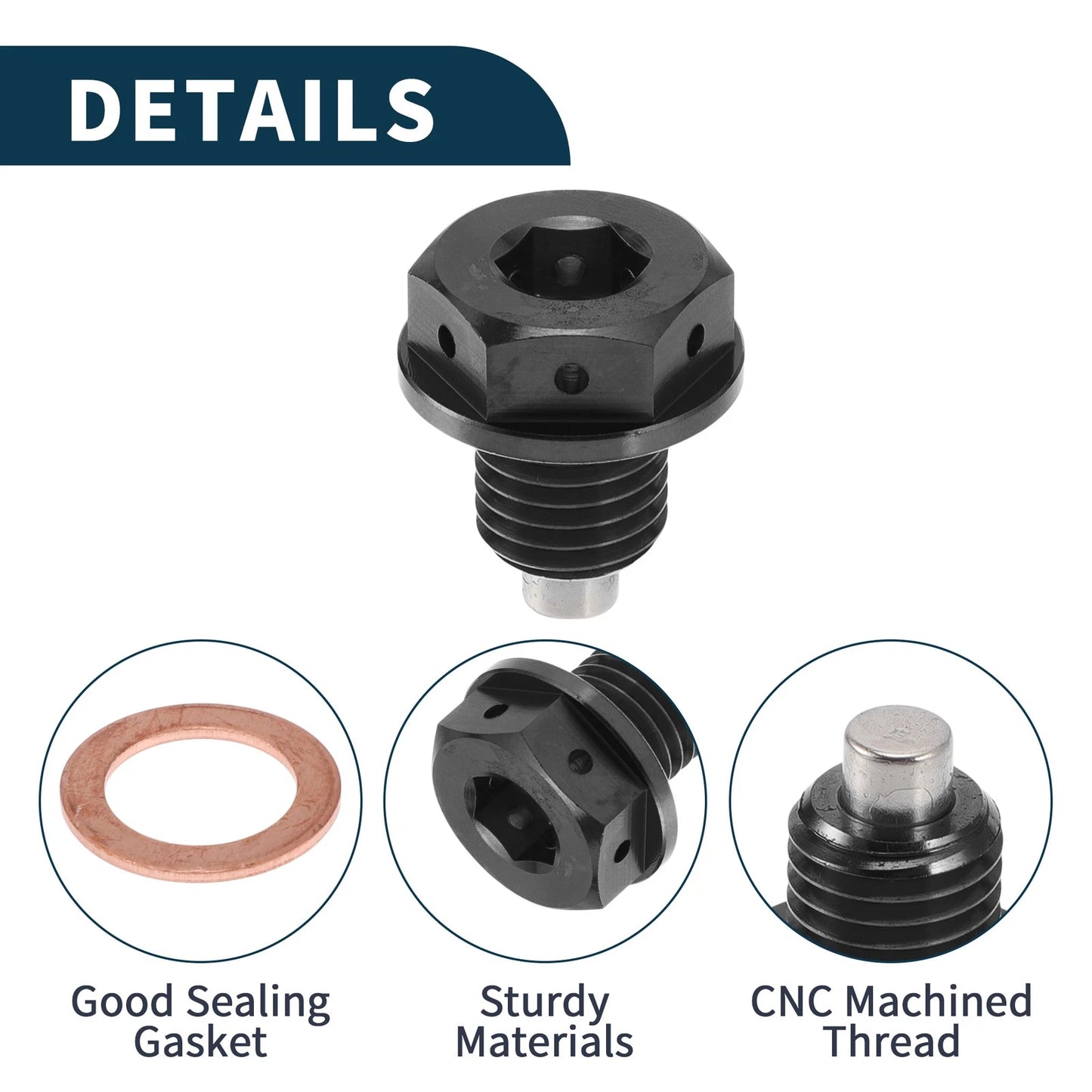M12x1.5 Magnetic Oil Drain Plug for Various Models (Titanium Alloy, Black)