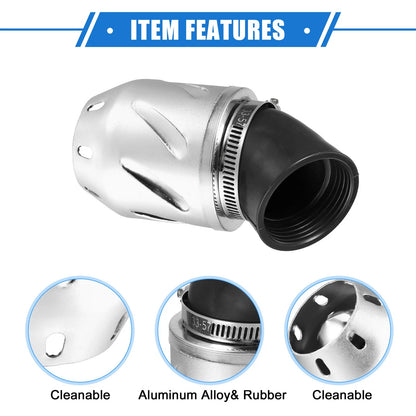 Universal Motorcycle Air Filter 26/35/42/48mm ID 140x70mm Silver Tone