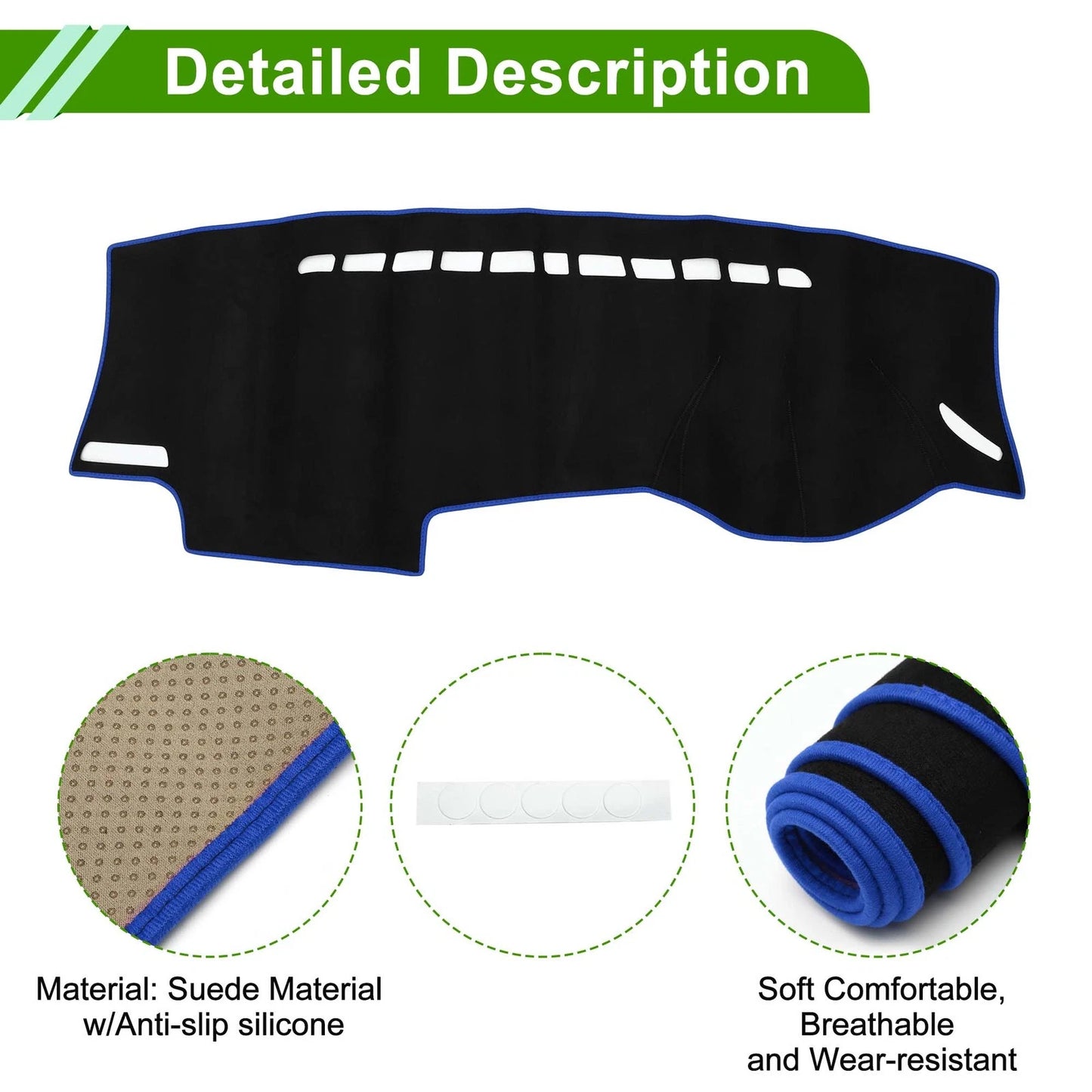 Dashboard Cover Mat for VW Golf 7 (2013–2016) Sun Protector Black Blue
