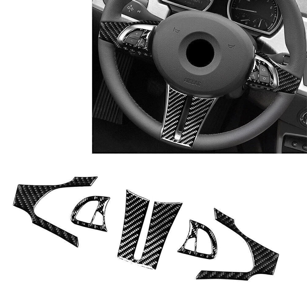 5 Pcs Steering Wheel Kit Cover Trim Black Carbon Fiber for BMW Z4 E85 (2003–2008)