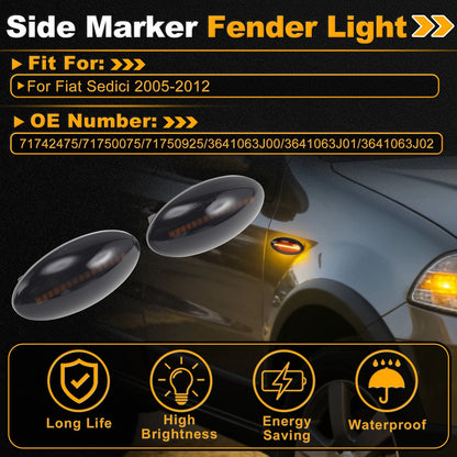 Dynamic LED Amber Side Marker Fender Light 71742475 for Fiat Sedici (2005–2012)