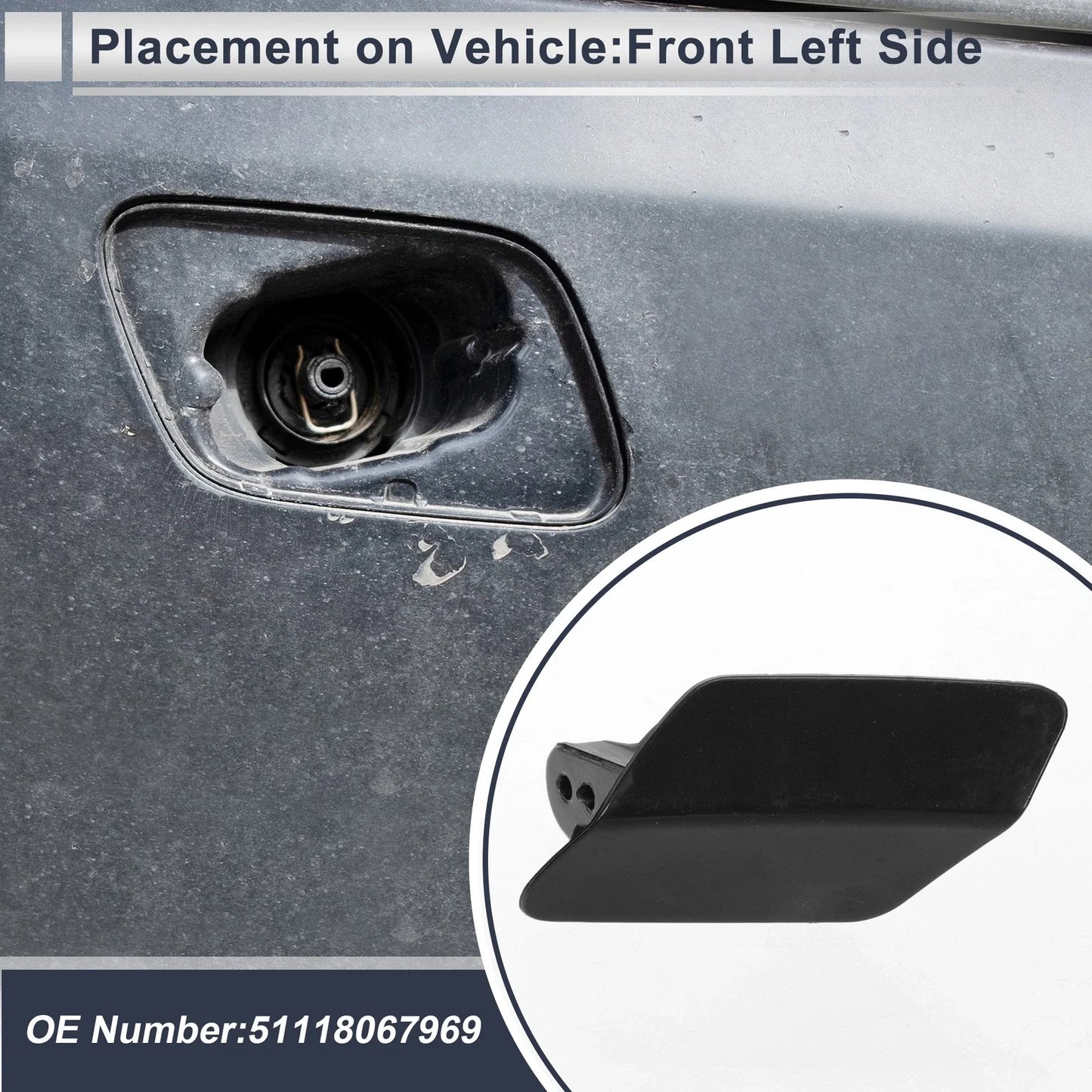 Front Left Side Bumper Headlight Washer Nozzle Cover Cap for BMW 320i Unpainted