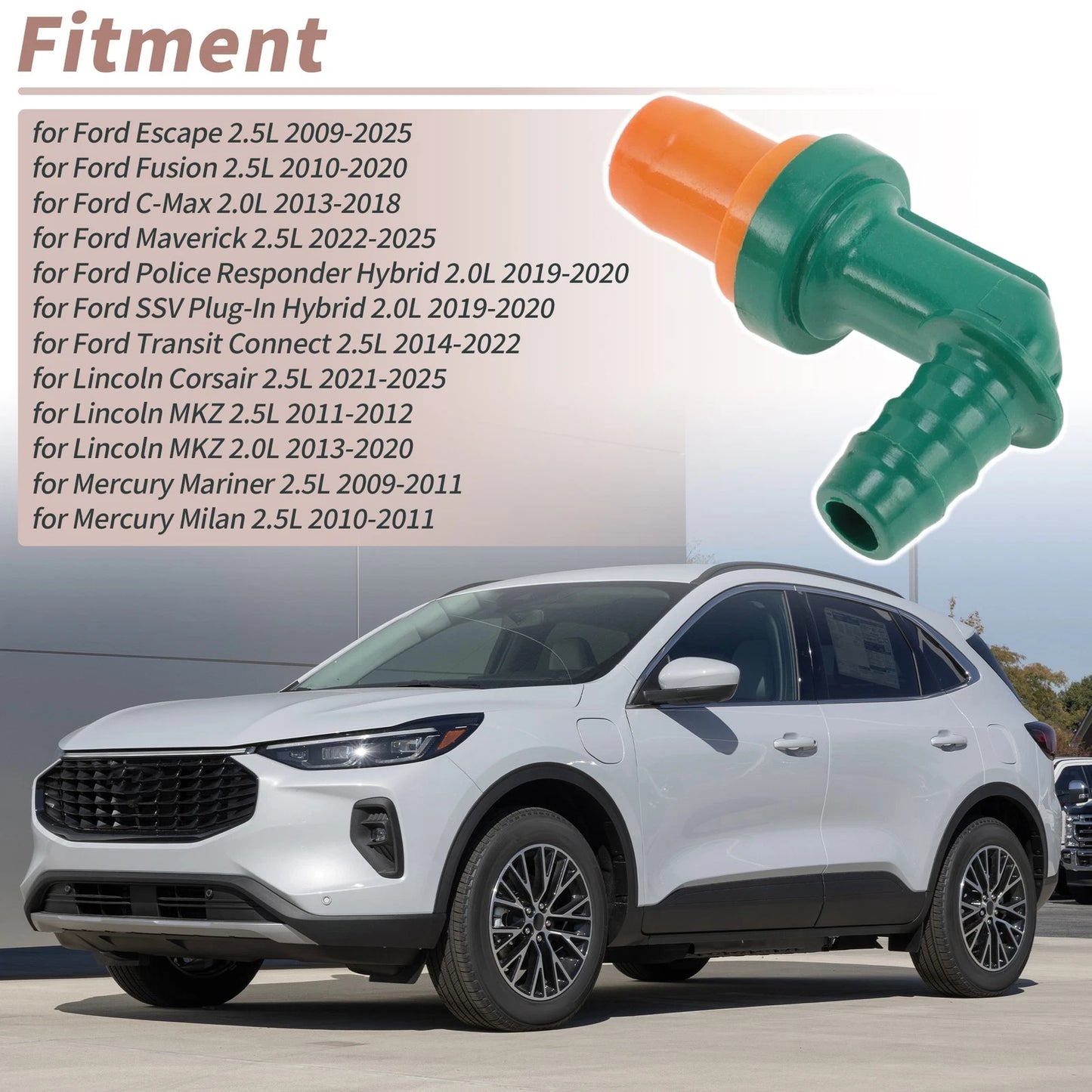 PCV Valve for Ford Escape 2.5L (2009–2025) 8S4Z6A666A Plastic White Orange