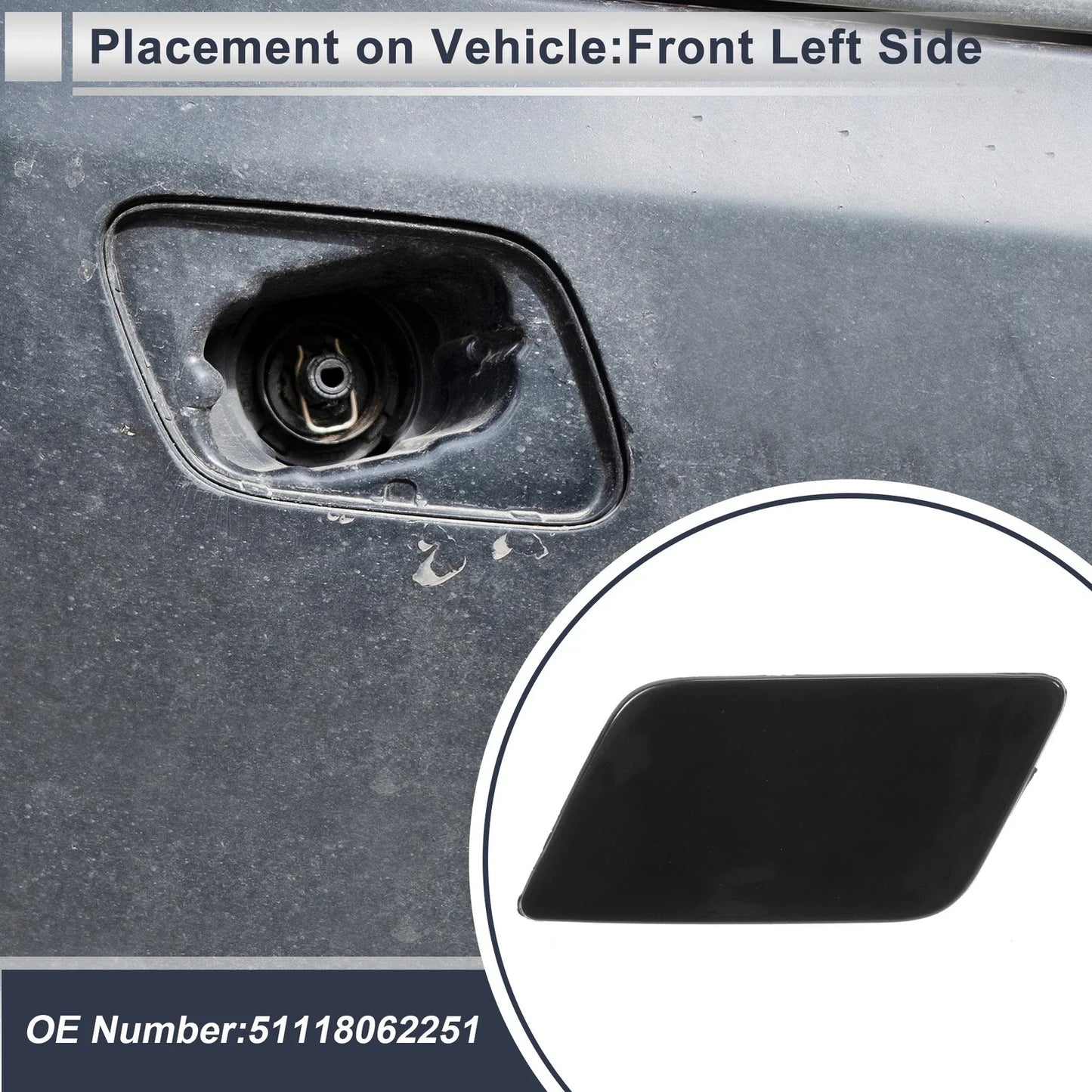 Front Left Washer Nozzle Cover for BMW 335i GT xDrive Black