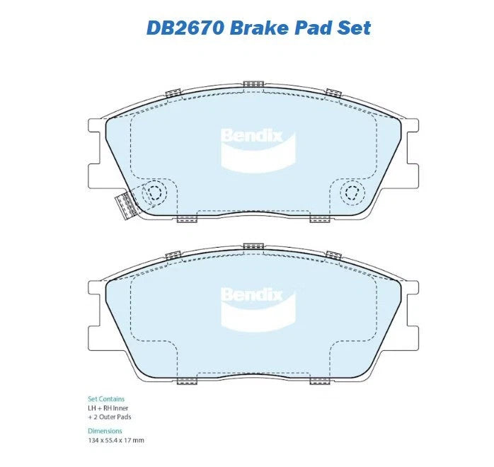 Set of 4 Bendix Front Brake Pads for Hyundai Venue (2020–2023)