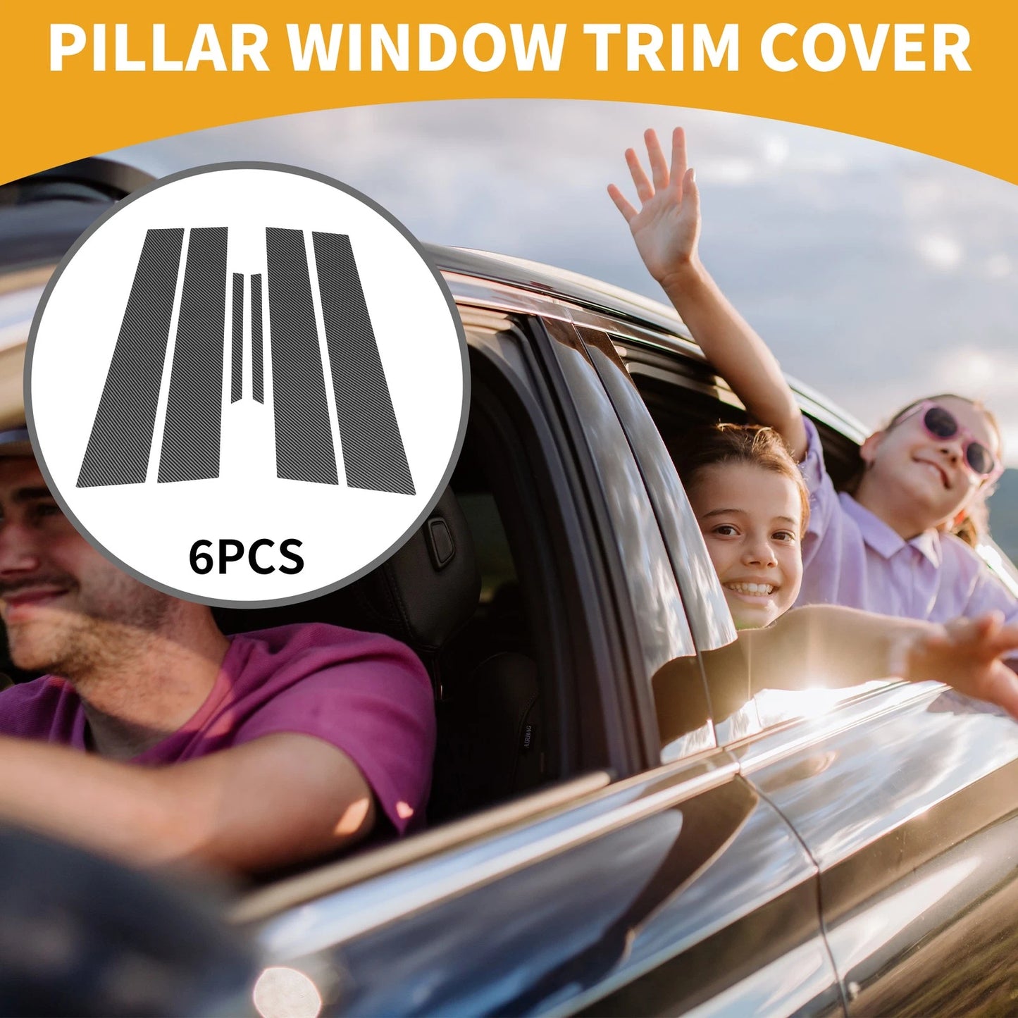 6 Pcs Door Pillar Window Trim for Toyota Mark X (2004–2020) Carbon Fiber