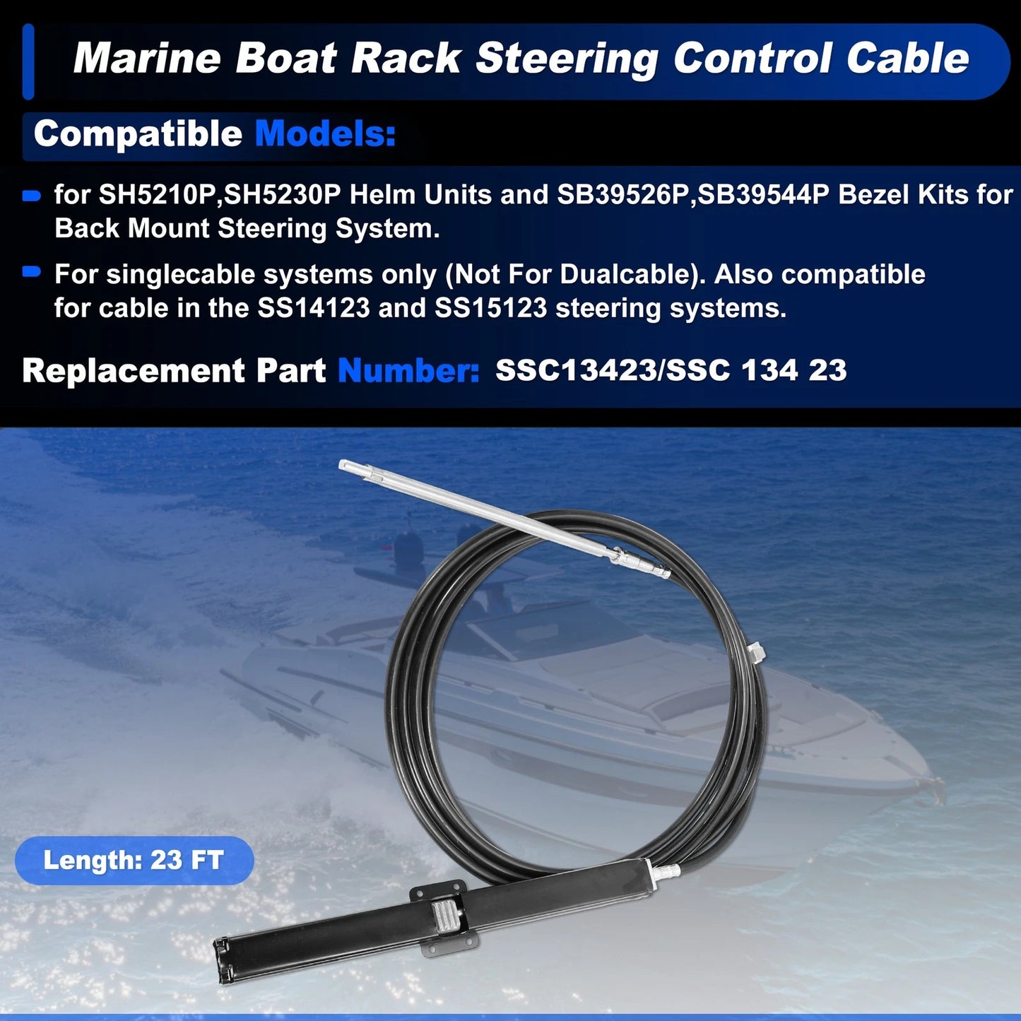 Steering Control Cable for Marine Boat (23 Ft, SSC13423/SSC 134)
