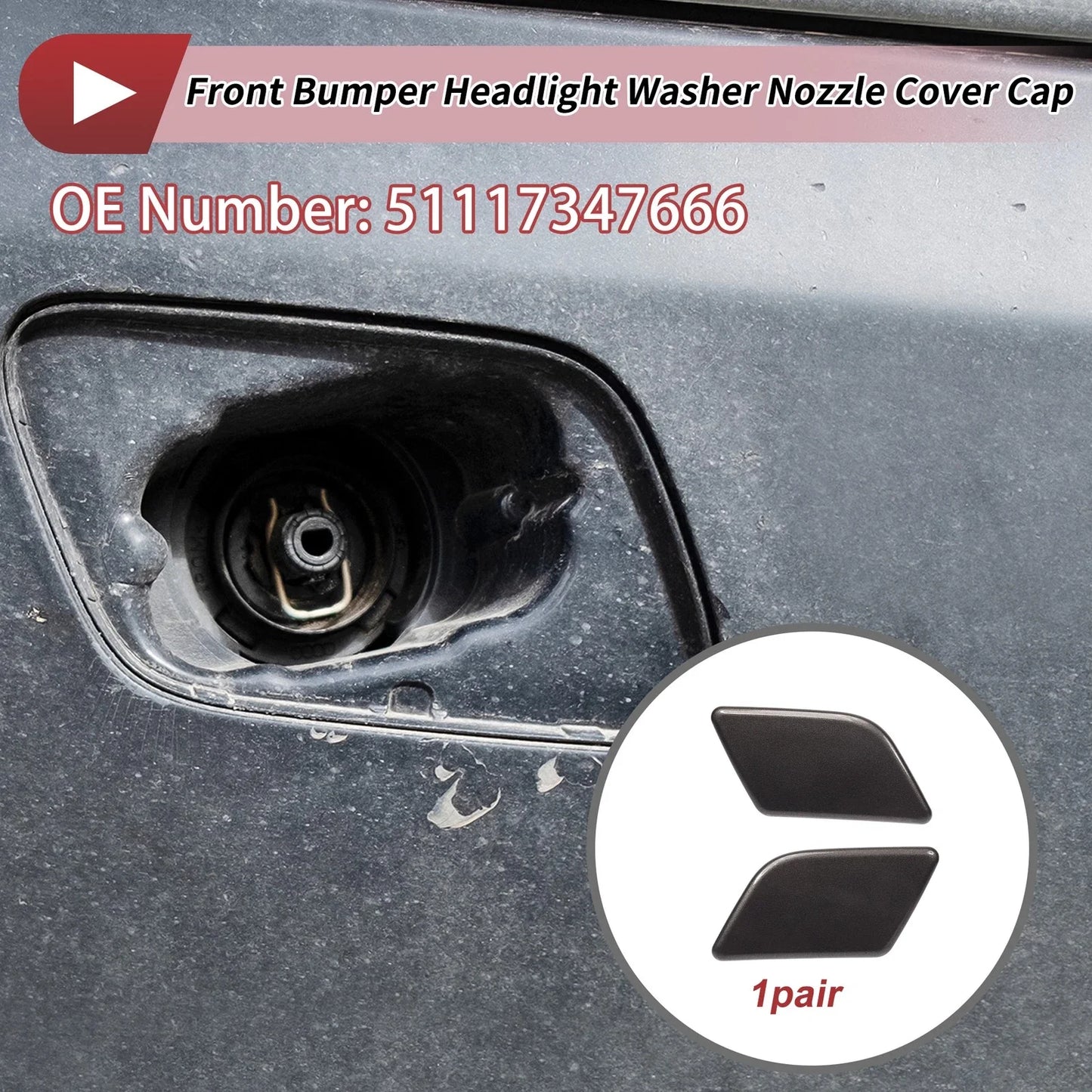 2x Front Left & Right Washer Nozzle Cover Caps for BMW X1 (2013-2015)