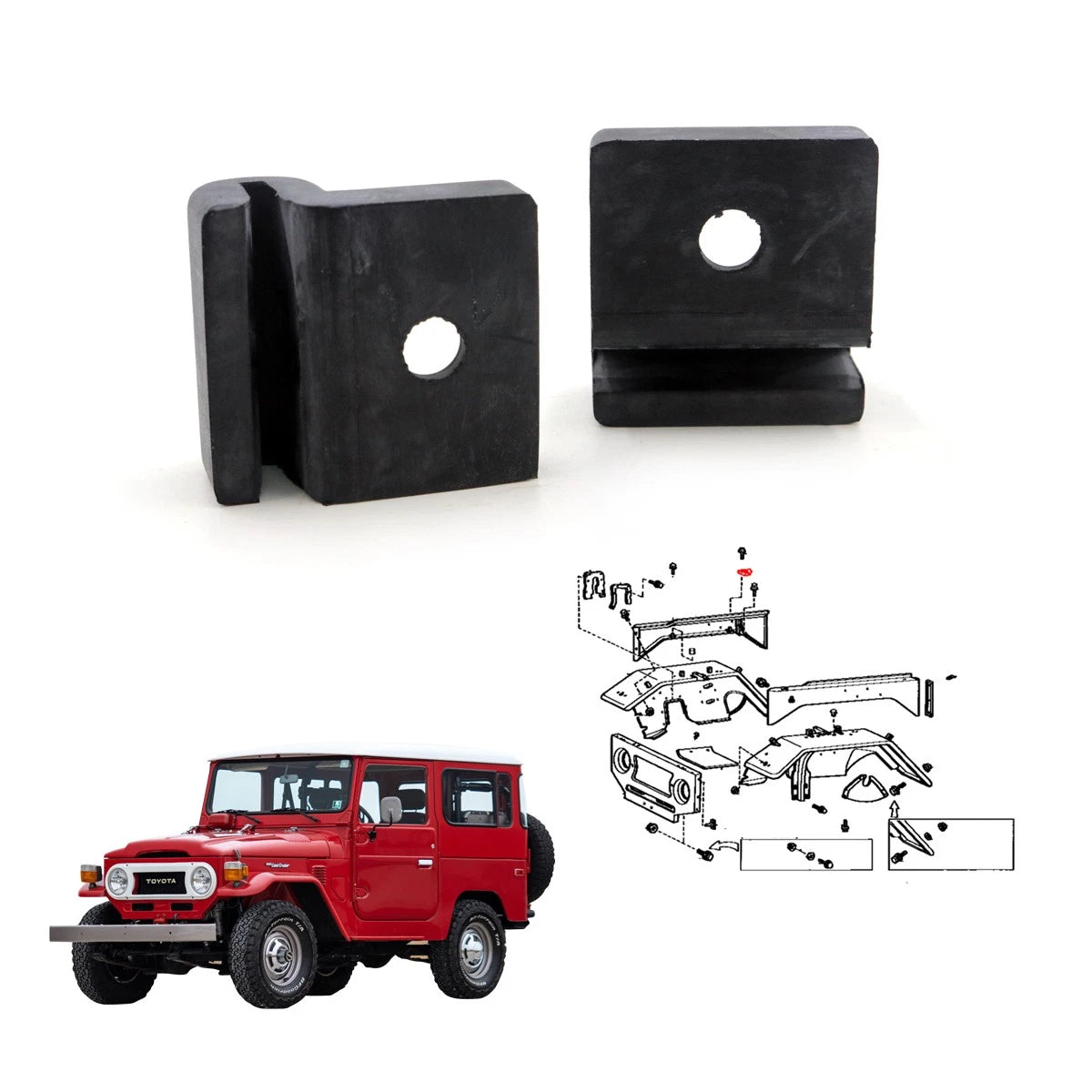 Fender to Hood Bumper for Toyota Land Cruiser J40 BJ41 BJ46 FJ42 HJ45 (1960–1984)