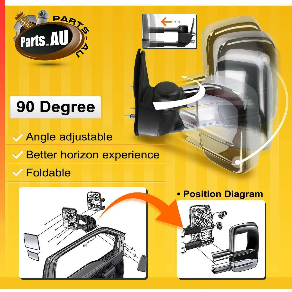 1 Pair Chrome Extendable Towing Mirrors for Toyota Landcruiser 200 No Indicator