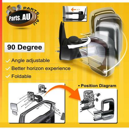 1 Pair Chrome Extendable Towing Mirrors for Toyota Landcruiser 200 No Indicator