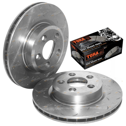 2 Front Drilled Slotted Disc Rotors + Brake Pads for Ford Falcon BF FG (2008–2014)