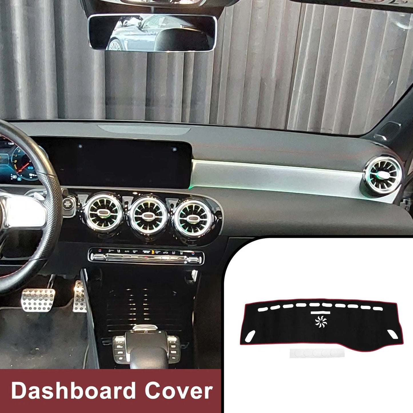 Dashboard Cover Mat for Mercedes CLA (2013–2019) Sun Protector Black Red