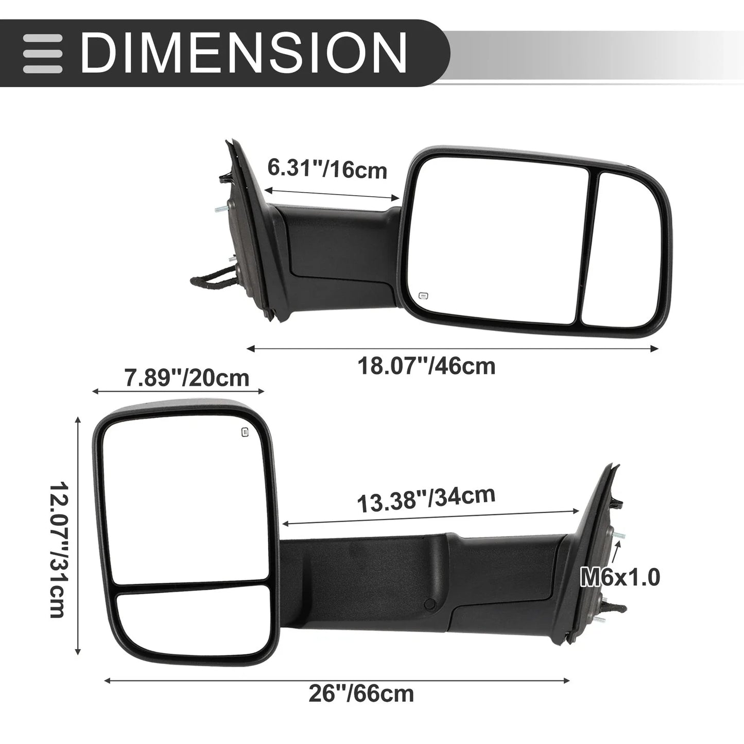Tow Mirrors for Dodge Ram 1500 2013-2018 with Turn Signal Light - 1 Pair