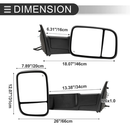 Tow Mirrors for Dodge Ram 1500 2013-2018 with Turn Signal Light - 1 Pair