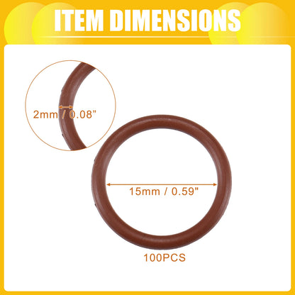 100pcs FKM Rubber O Ring Seal Gasket for Universal Cars 15mm ID x 2mm CS