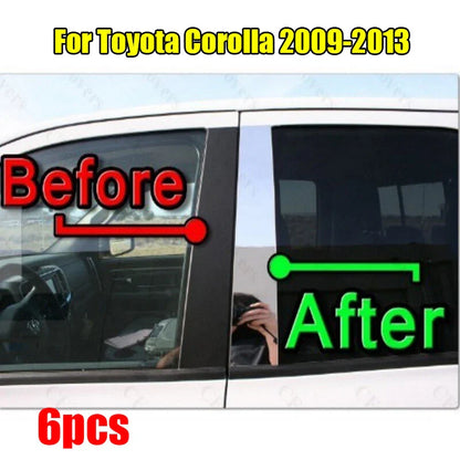 6PCS Chrome Pillar Trim Door Cover Mirrored Post for Toyota Corolla (2009–2013)