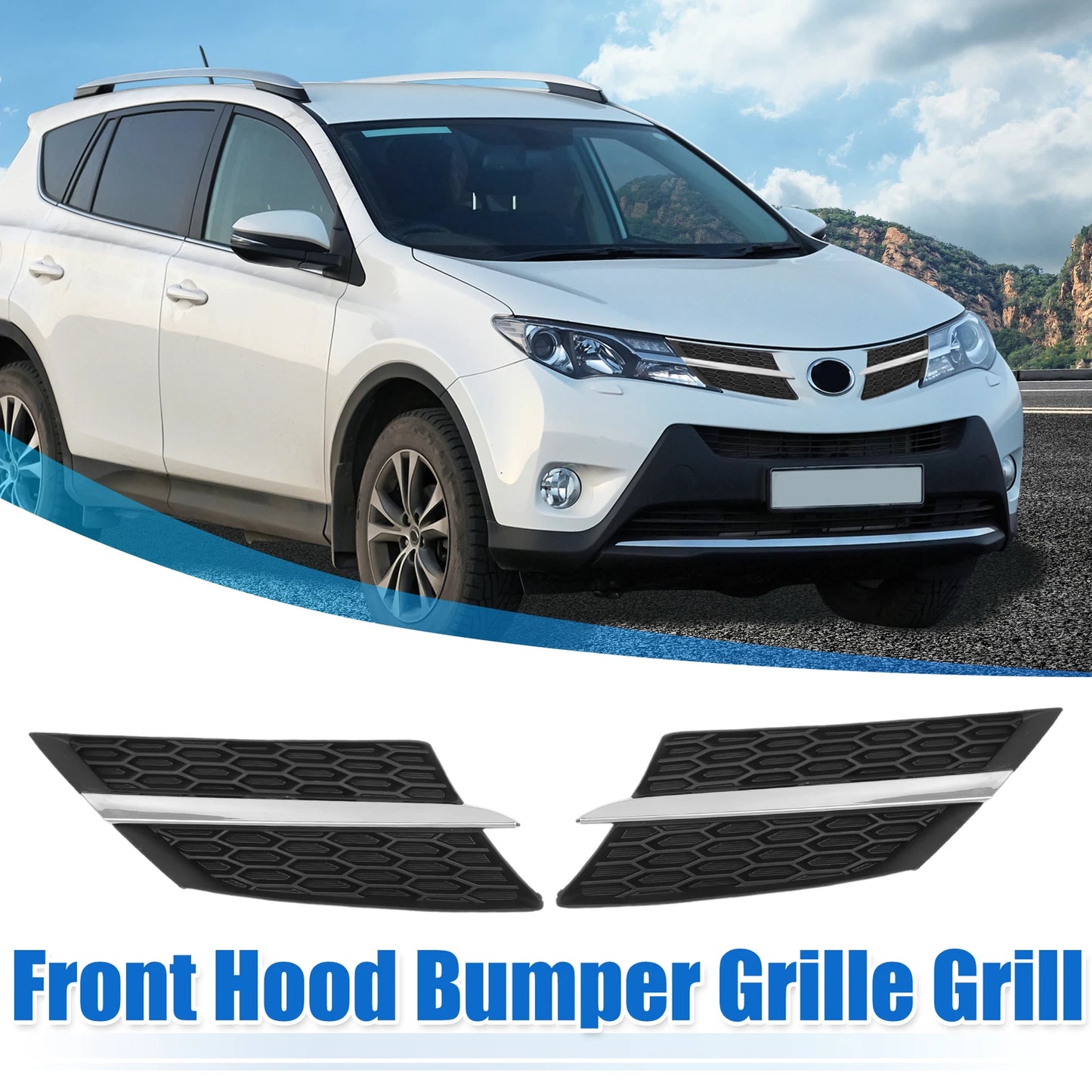 1 Pair Front Hood Bumper Grille Grill for Toyota RAV4 (2013–2015) Silver Tone