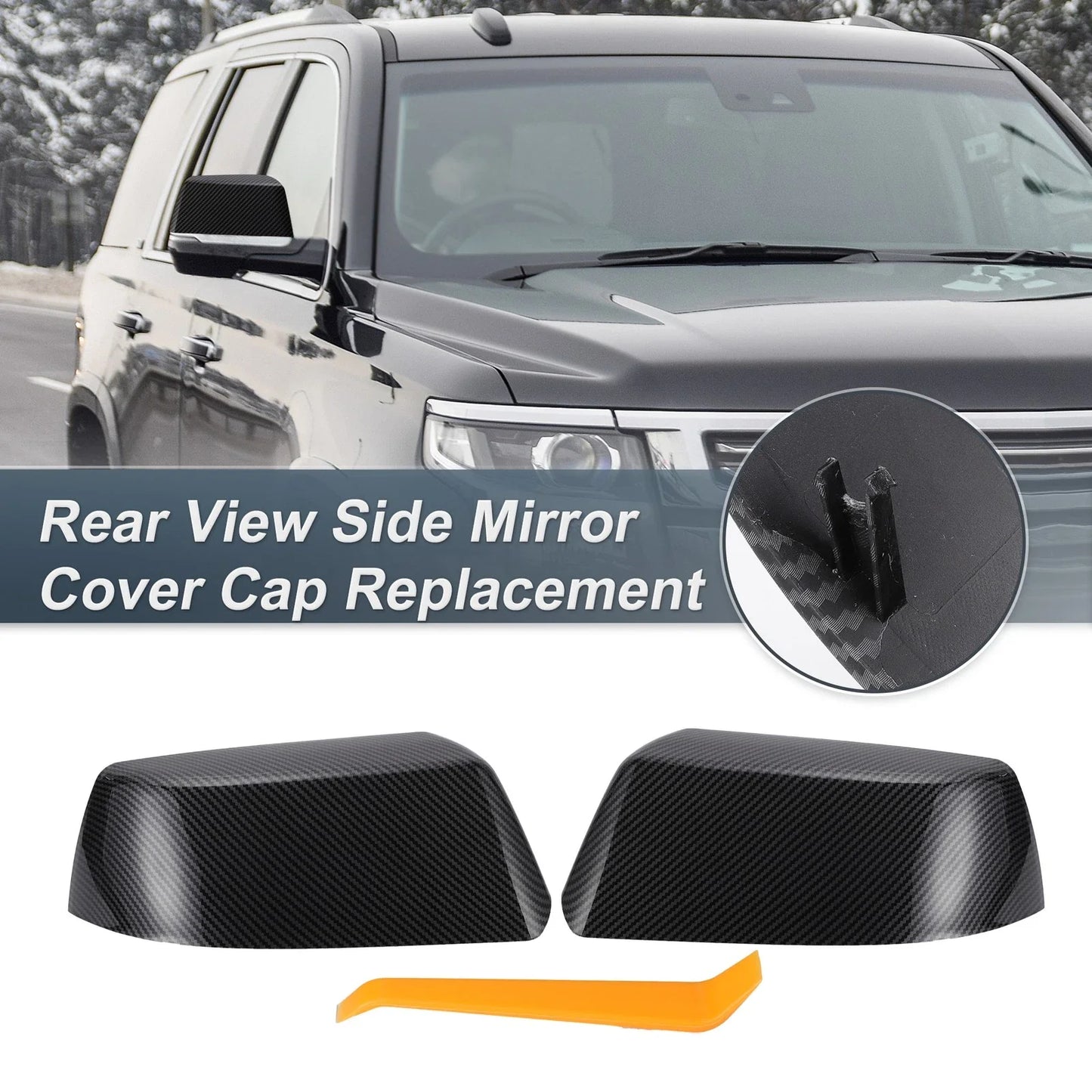 Rearview Mirror Cover Cap 2 x Black Carbon Fiber for Cadillac Chevrolet